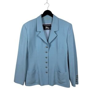Burberry Vintage Buttons Light Blue Blazer Women's Size 14 w Shoulder Pads